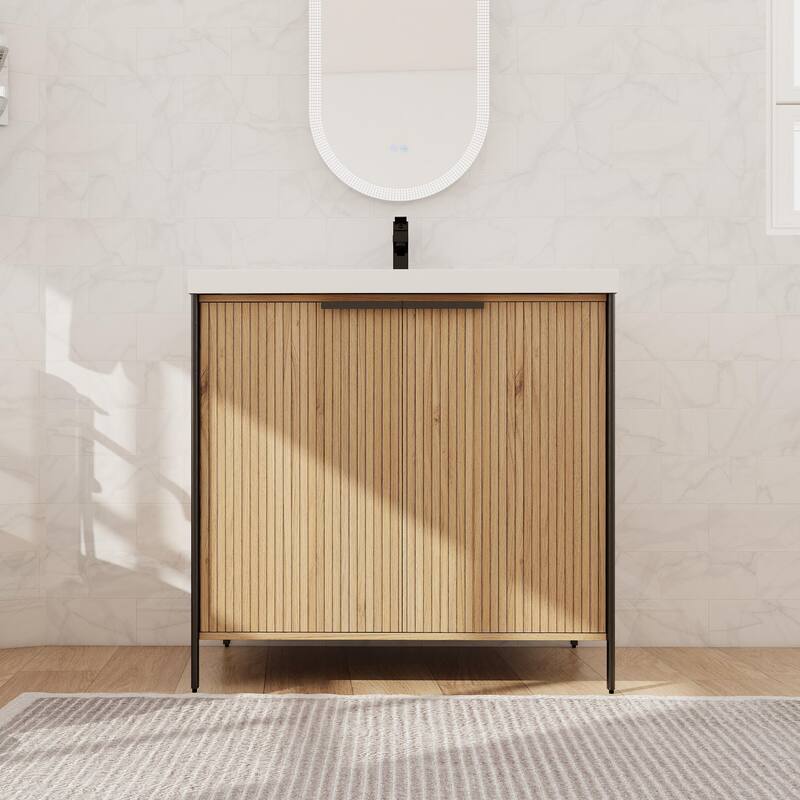 Beingnext 24"/30"/36"/48"/60" Bathroom Vanity with Sink, Freestanding Bathroom Vanity with Soft Close Door and Shelf - 36''W - Beige