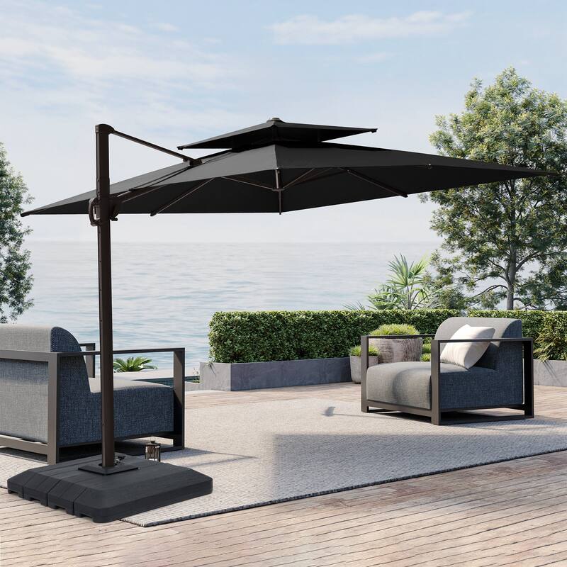 Outdoor 9 x 11 ft Patio Offset Cantilever Umbrella with Weights Base