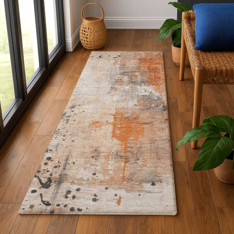 Premium Washable Super Soft Abstract Modern Mayfield Rug - 2'3" x 7'6" - Orange