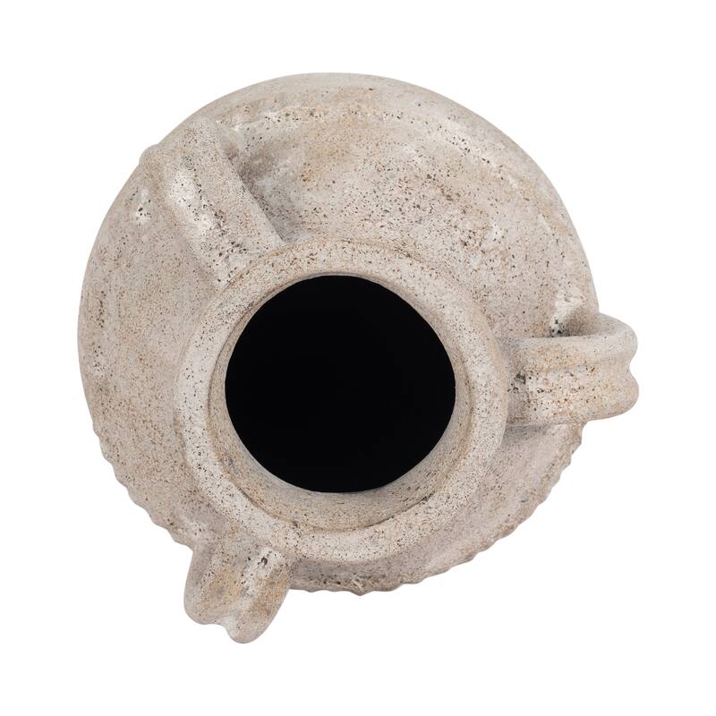 Pottery Terracotta Vase with Rustic Textured and Triple Handles Design