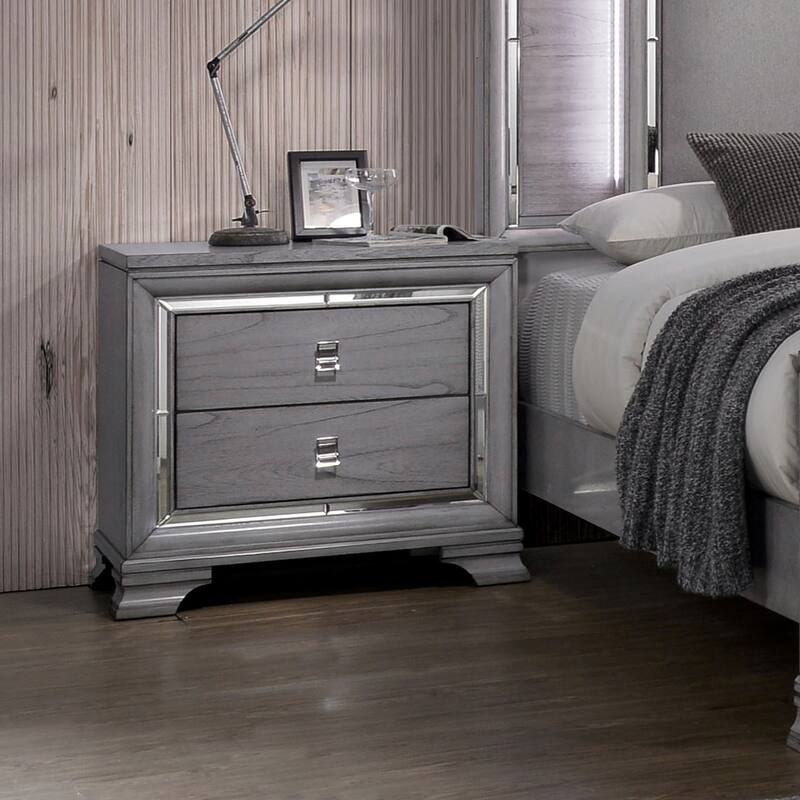 Taia Contemporary Grey 2-Drawer Solid Wood Nightstand by Furniture of America - Light Grey