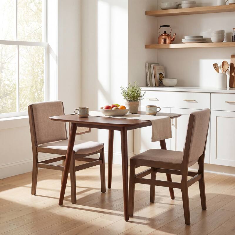 Christopher Knight Home - Mid-Century Modern 3-Piece Dining Set with Square Wood Table and Upholstered Armless Dining Chairs