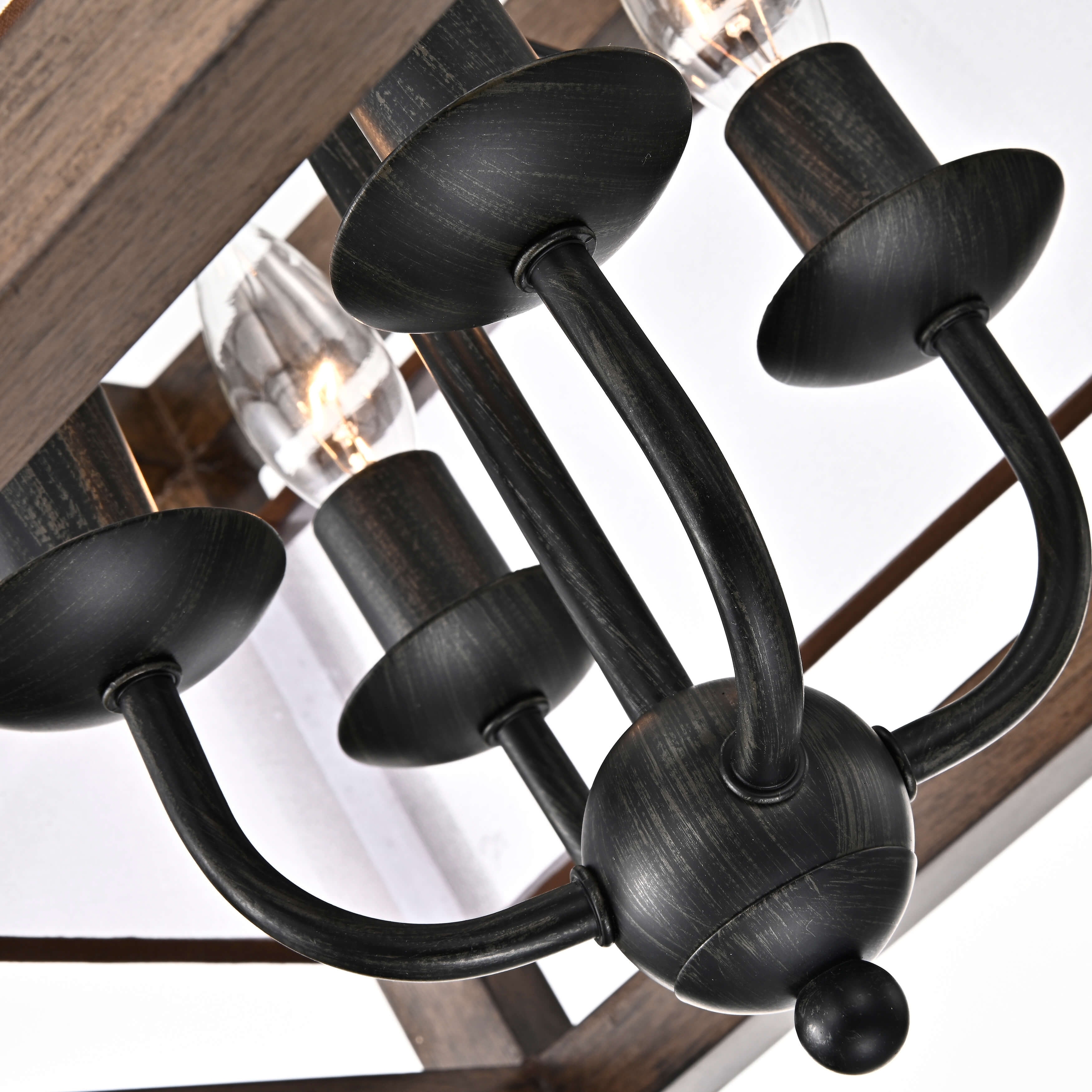 Alina antique black metal natural wood flush mount store with fabric shade
