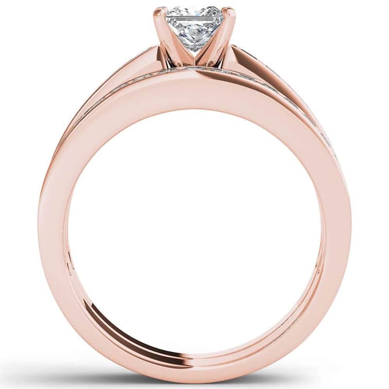 IGI Certified 1ct TDW Princess Cut Diamond Bridal Set in 14K Rose Gold for Women