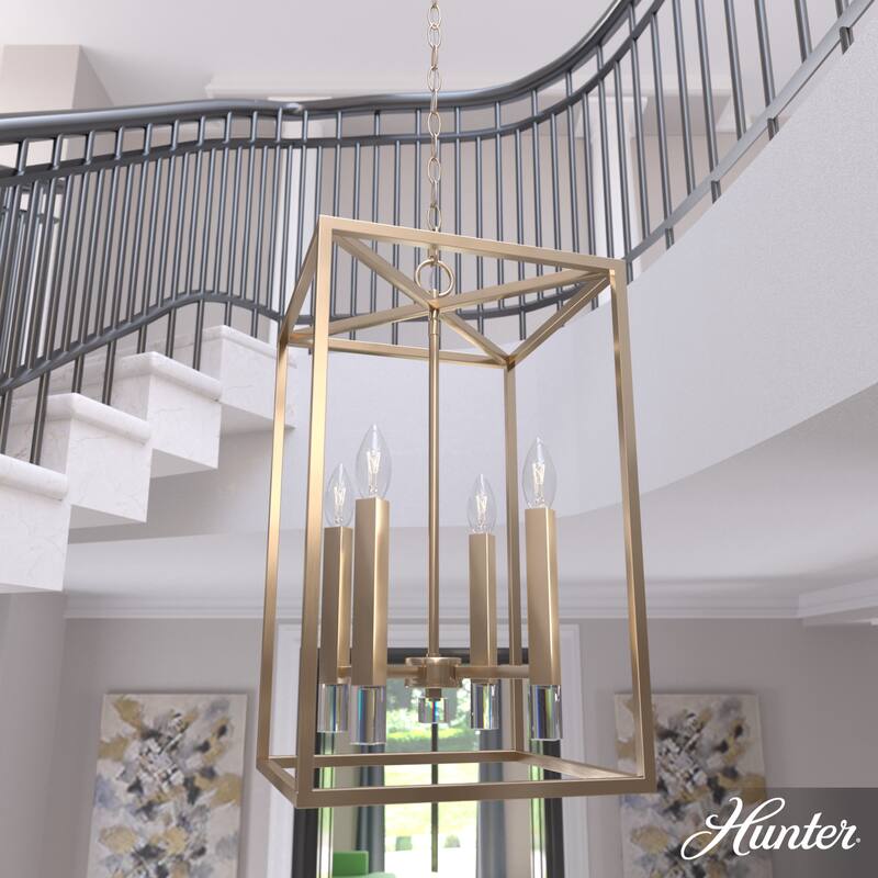 Hunter Sunjai 4 Light Modern Candle Pendant - Entry, Dining room - Caged, Glam, Candle - 13" - Alturas Gold