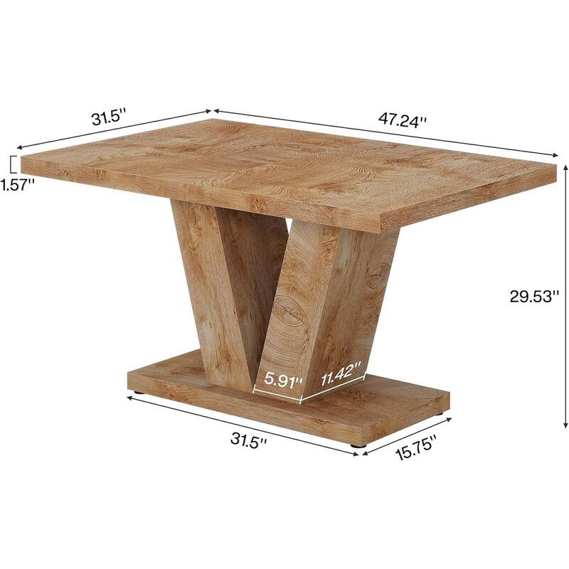 47-Inch Wooden Dining Table with Heavy Duty Pedestal, Farmhouse Kitchen Dinner Table for Home