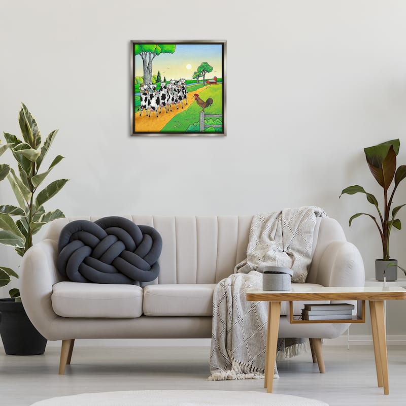 Stupell Funny Cows Come Home Framed Floater Canvas Wall Art Design By Roger Straub