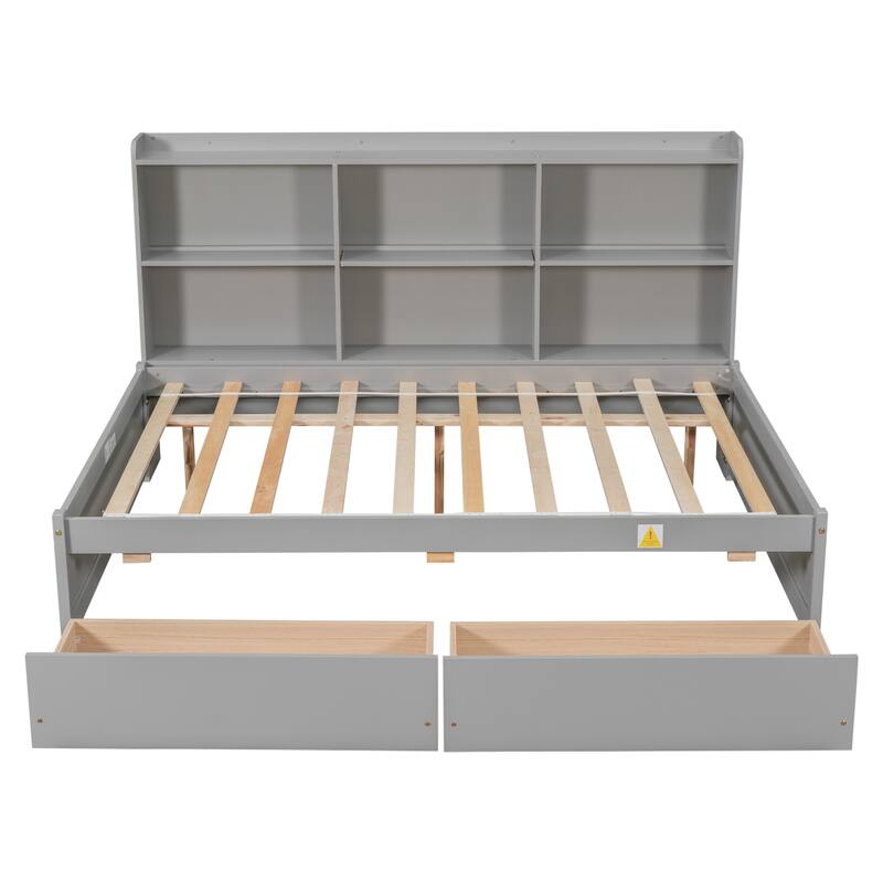 Bed with Side Bookcase, Drawers