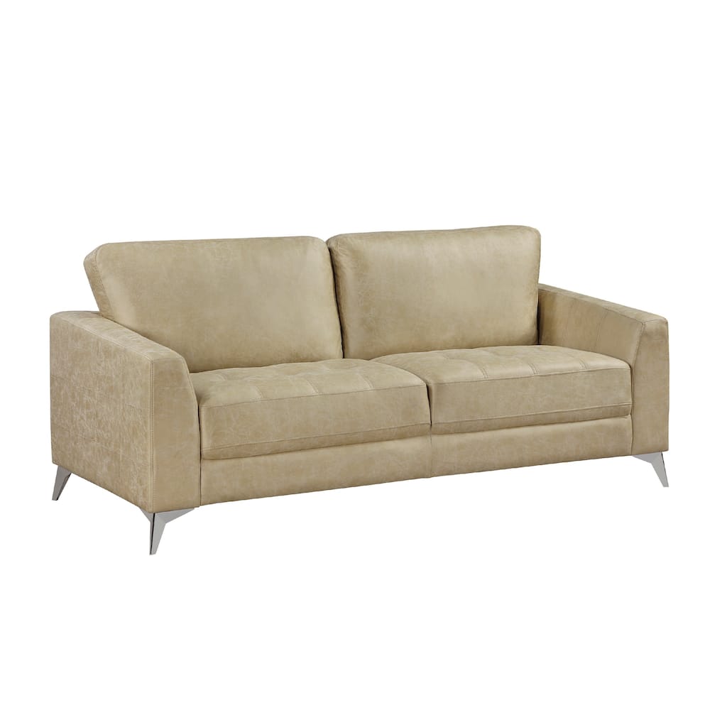 Casie Sofa, Sand Brown Microfiber Foam, Chrome Legs 77 Inch