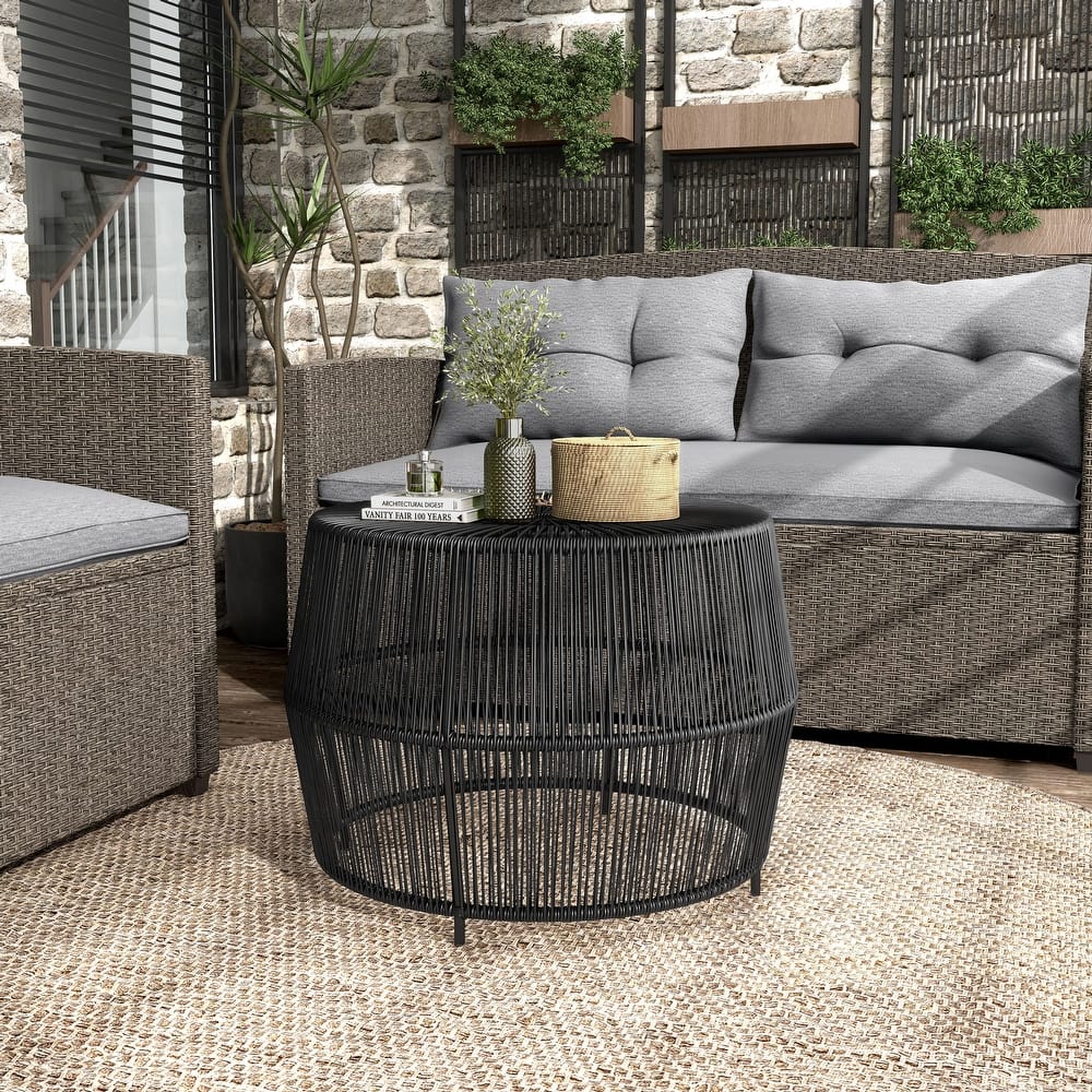 Alia Coastal Natural 22-inch Boho Outdoor Patio Rattan Outdoor Round Coffee Table by M&L Co.