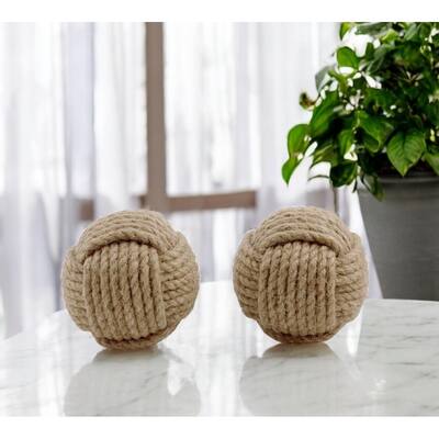 HomeRoots Set of Two Natural Jute Decorative Orb Tabletop Sculpture - 4' X '4' X '4