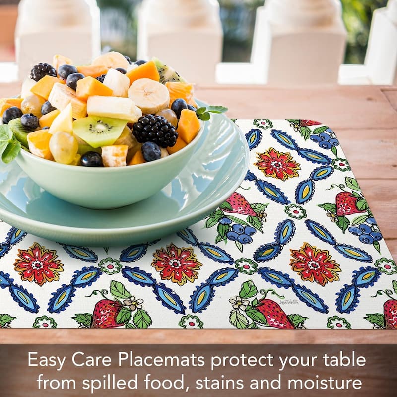 Strawberry Garden 4 Pack Reversible Easy Care Flexible Plastic Placemats Made in The USA BPA Free Easily Wipes Clean