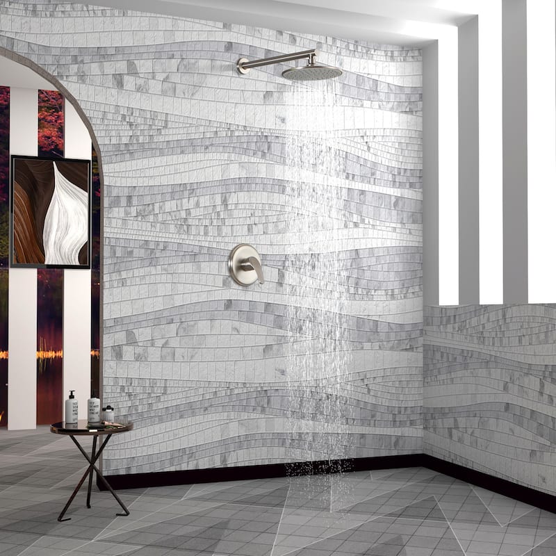 1-Spray Patterns with 9 in. Wall Mount Rain Fixed Shower Head with Valve