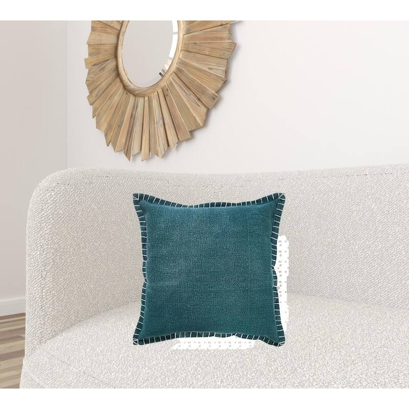 HomeRoots 20" X 20" Emerald Green 100% Cotton Zippered Pillow