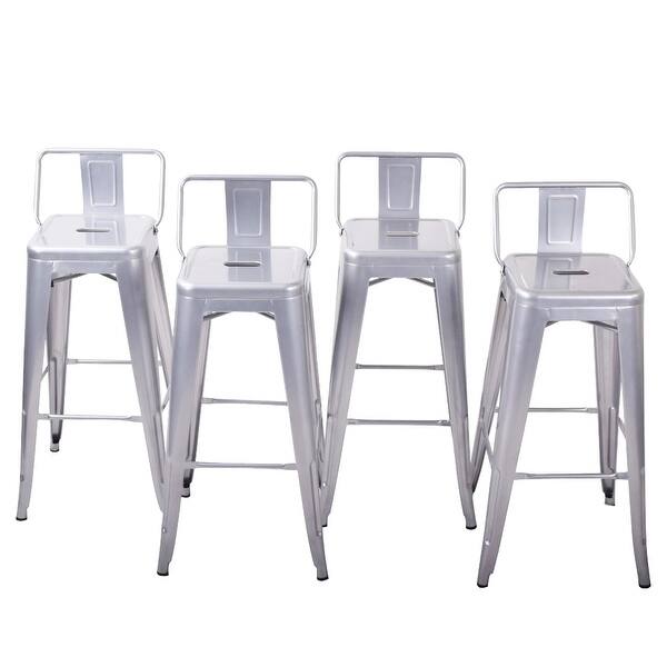 Shop Belleze 30 Bar Height Stools With Backs Kitchen Bar Set Of 4 Steel Chair Furniture Silver Overstock 15874412