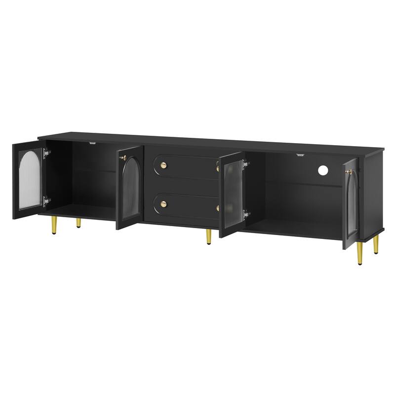 78.7" Modern TV Stand, TV Cabinet with Five Metal Legs and Metal Handles, 2 Drawers and 2 Cabinets with Fluted Glass Doors