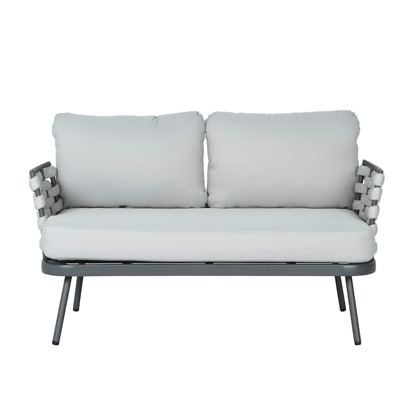 Christopher Knight Home - Cadence Rope and Steel Patio Loveseat and Table Set