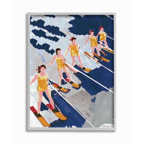 Stupell Industries Retro Waterski Women Blue Yellow Watercolor Painting Framed Wall Art