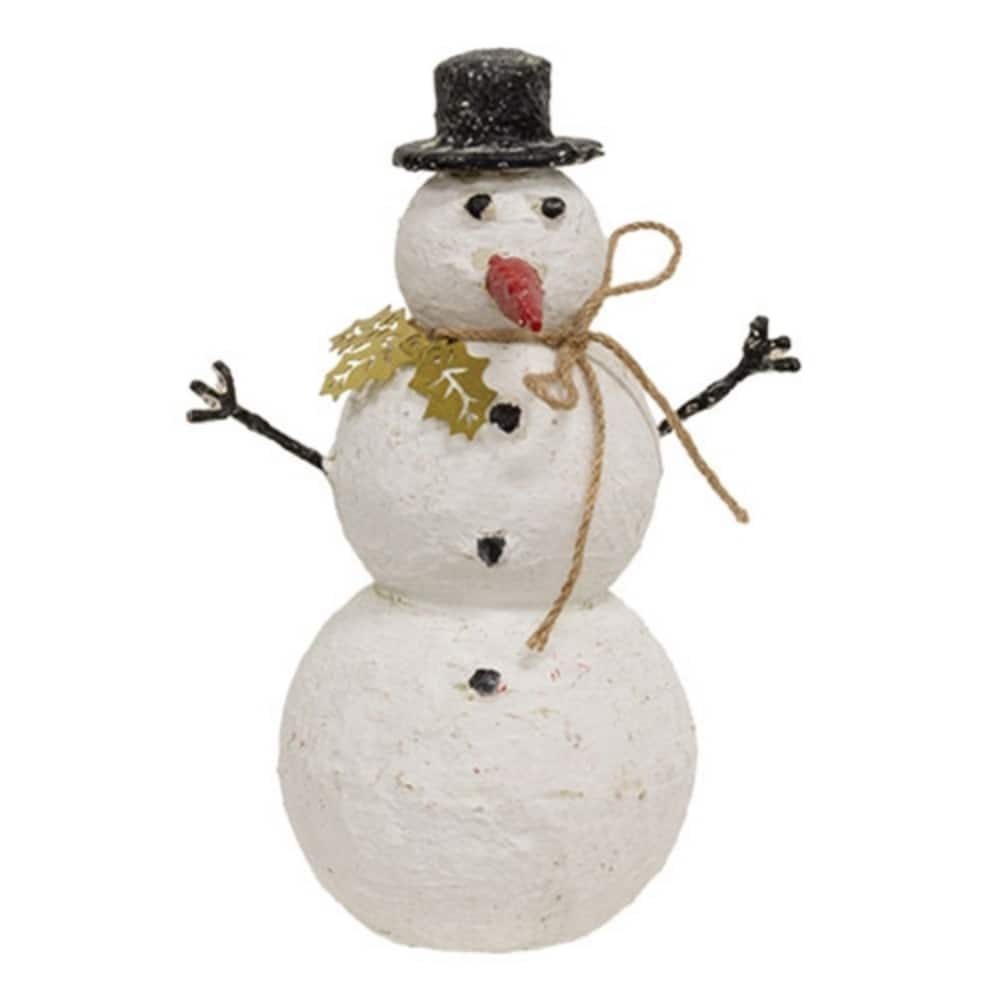 8.75" Rustic Metal Snowman Decor with Gold Holly Leaves Freestanding Holiday Figurine - 4”L x 4”W x 8.75”H