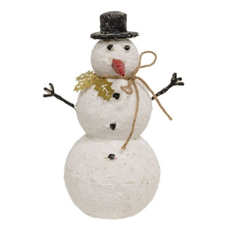 8.75" Rustic Metal Snowman Decor with Gold Holly Leaves Freestanding Holiday Figurine - 4”L x 4”W x 8.75”H