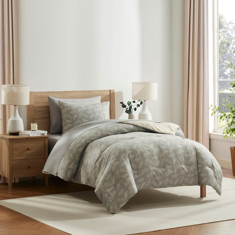 Empyrean 7 Pc Botanical Comforter Set with Sheets, Soft Breathable Lightweight Bedding Bag