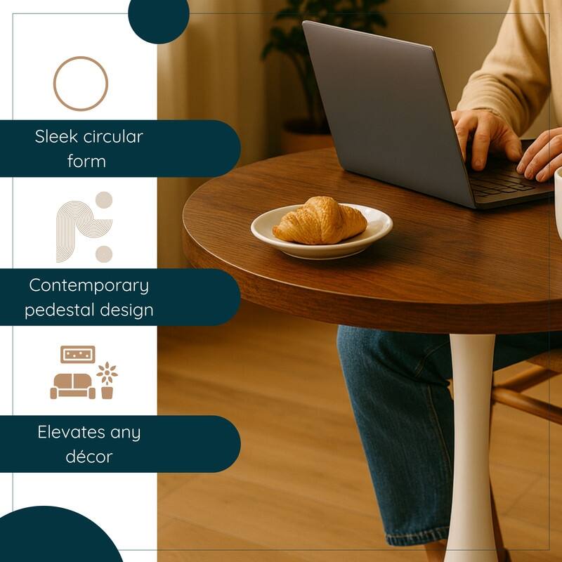 Bristol 36" Round Dining Table for 4 with MDF Top and Modern White Iron Base for Kitchen & Dining Room