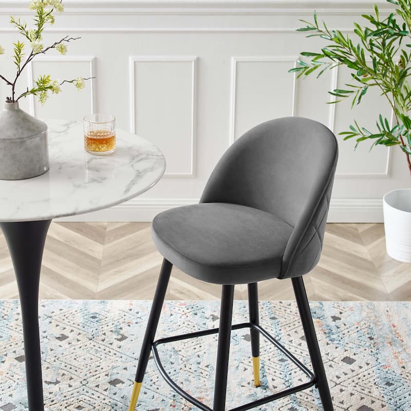 Modway Cordial Performance Velvet Dining Bar Stools in Mint, Set of 2