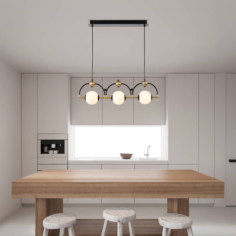 27" Polox Matte Black and Gold 3-Light Chandelier Opaque Globes - Matte Black-Gold