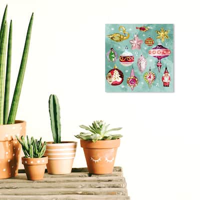 Wynwood Studio Canvas Holiday and Seasonal Ornaments Xmas Green Farmhouse Wall Art Canvas Print