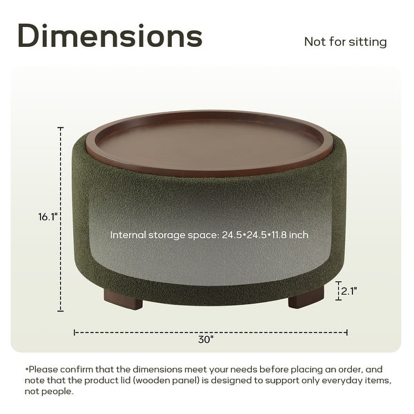 dimension image slide 2 of 5, Huimo Modern round wooden tray Ottoman with Storage