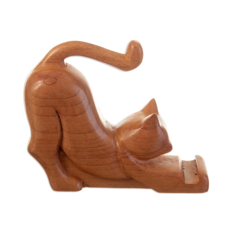 Novica Handmade Convenient Elegance Wood Phone Holder