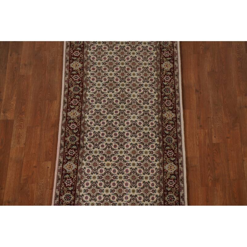 Hand Knotted Oriental 100% Wool Carpet Traditional Floral Beige & Ivories Tabriz Runner Rug - 20' 2'' X 2' 5''