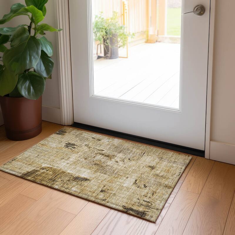 Machine Washable Indoor/ Outdoor Abstract Imprints Chantille Rug - Beige - 1'8" x 2'6"