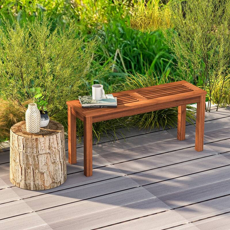 2-Seater Patio Backless Dining Bench with Breathable Slatted Seat - 39.5" x 12" x 18.5" (L x W x H)