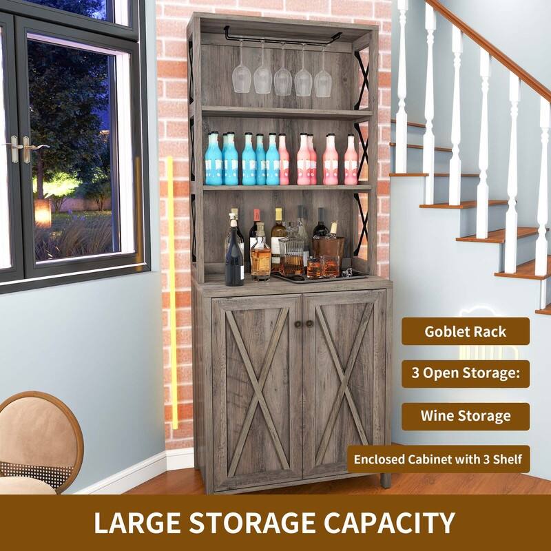 Bar Cabinet for Liquor and Glasses Dining Kitchen Cabinet with Wine Rack