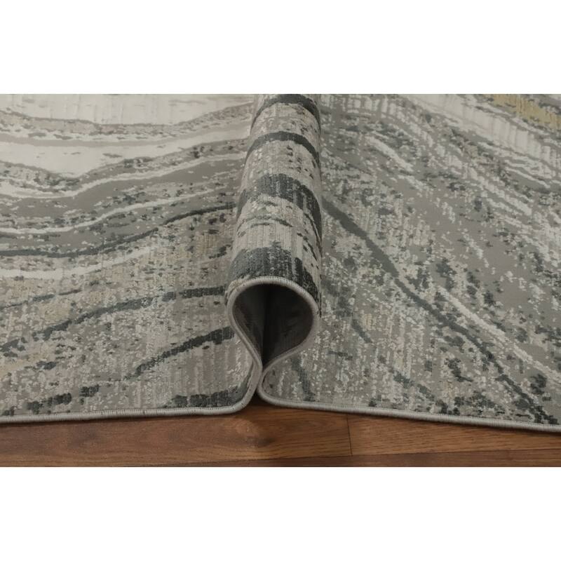 Machine Made Oriental Polyester Carpet Modern Abstract Greys & Charcoal Modern Area Rug - 7' 5'' X 5' 2''