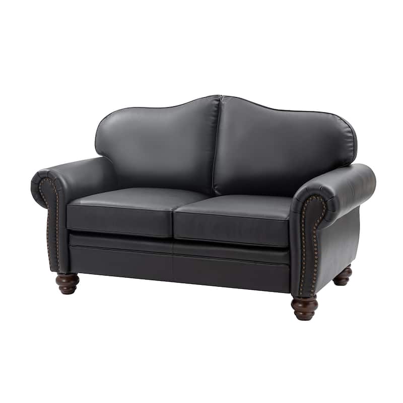 Filomena Transitional 5 Piece Genuine Leather Living Room Set Sofa with Rolled Arms by HULALA HOME