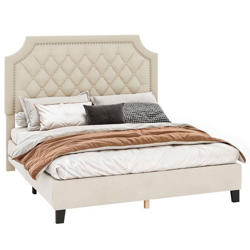 Moasis Upholstered Tufted Bed Frame with Adjustable Height Headboard