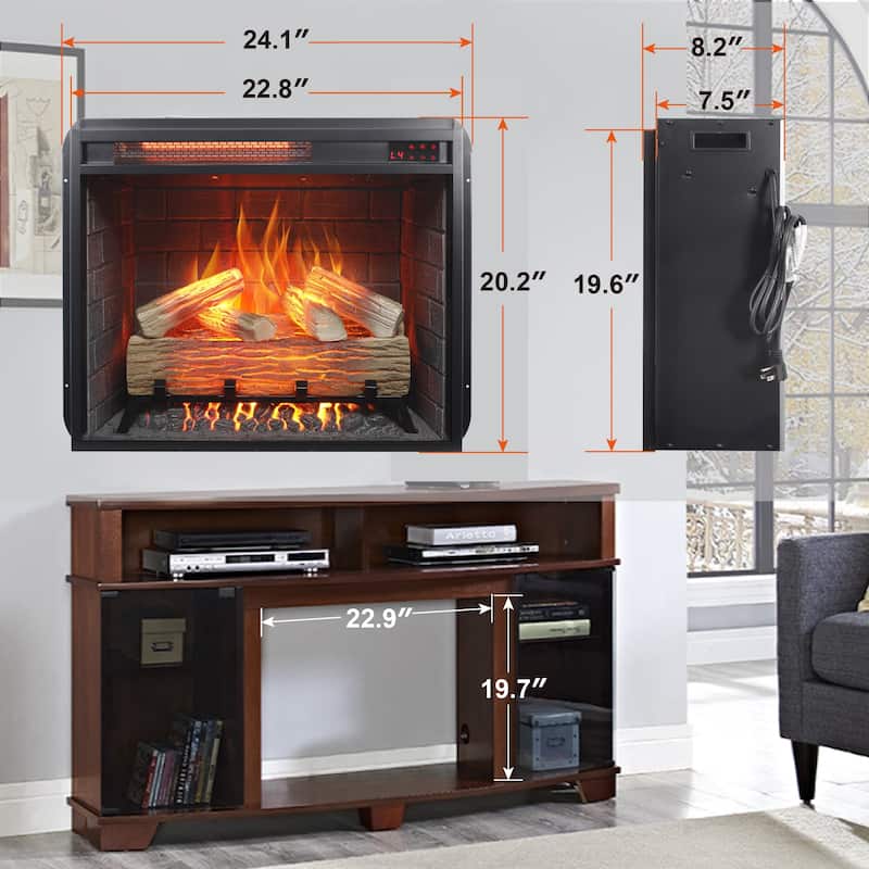 23"Infrared Heating Electric Fireplace Insert,With Log Set & Realistic Flame,Remote Control With Timer,Overheating Protection