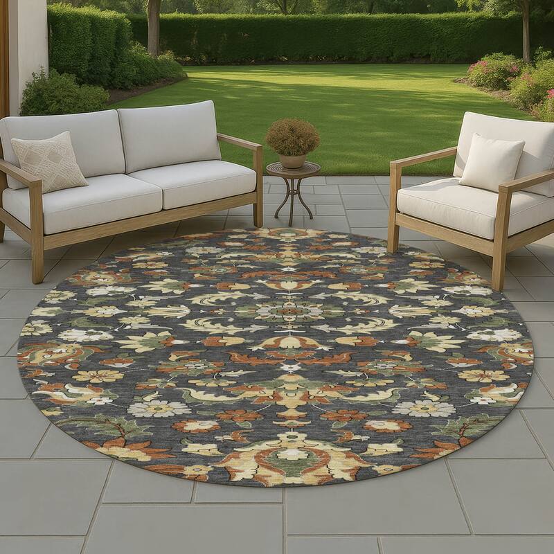 Machine Washable Indoor/ Outdoor Traditional Lanelle Chantille Rug - Charcoal - 8' x 8'