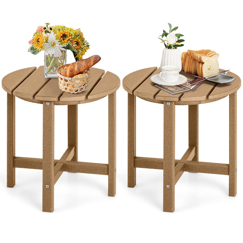 Gymax 2PCS 18''Adirondack Side Table Weather Resistant HDPE Garden - Brown
