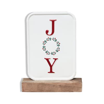 Wood and Metal Christmas Decor Tabletop Stands,Joy