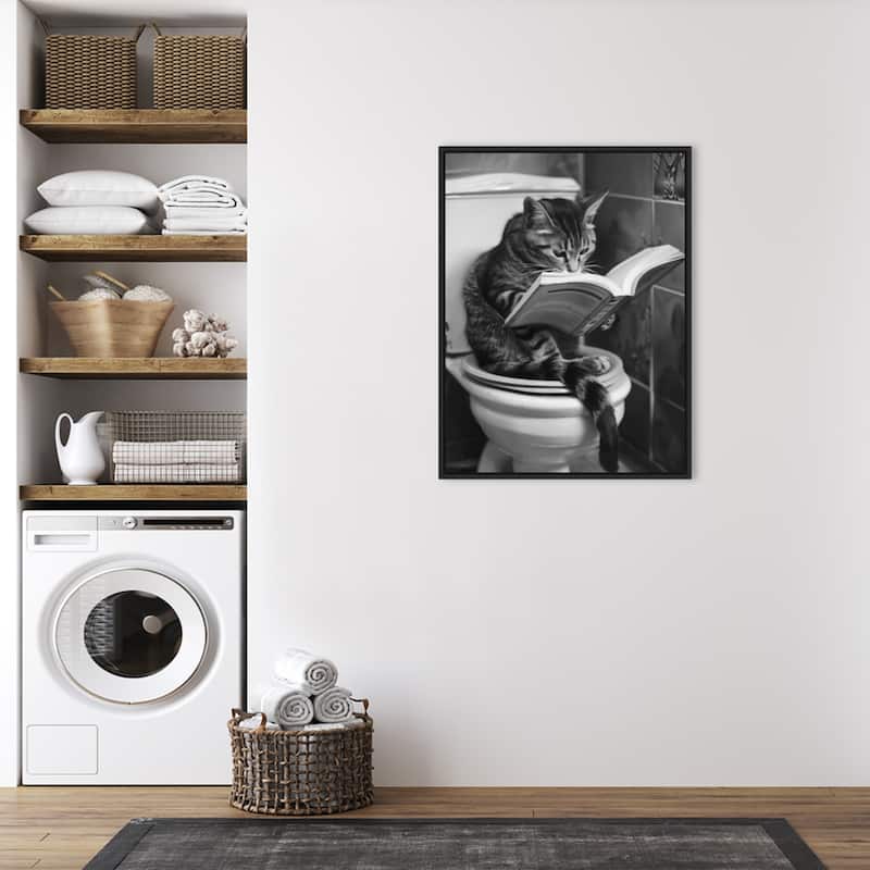Literary Litter Box Cat by Niky Rahner Framed Canvas Wall Art