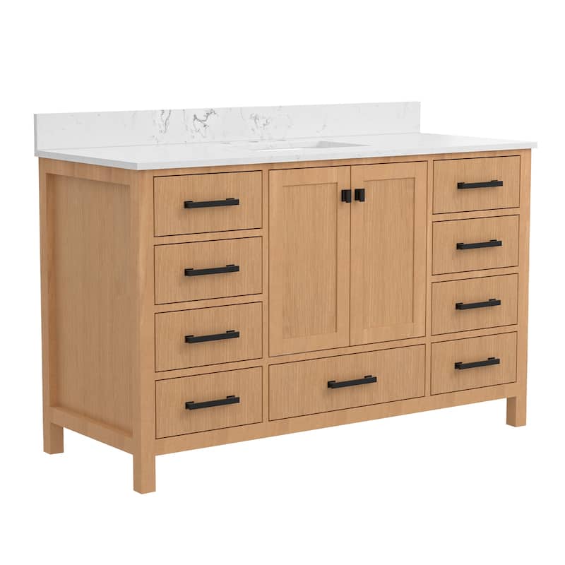 StarrySky 54 inch Undermount Single Sink Bathroom Vanity with Engineered Carrara Marble Top - 54 inch