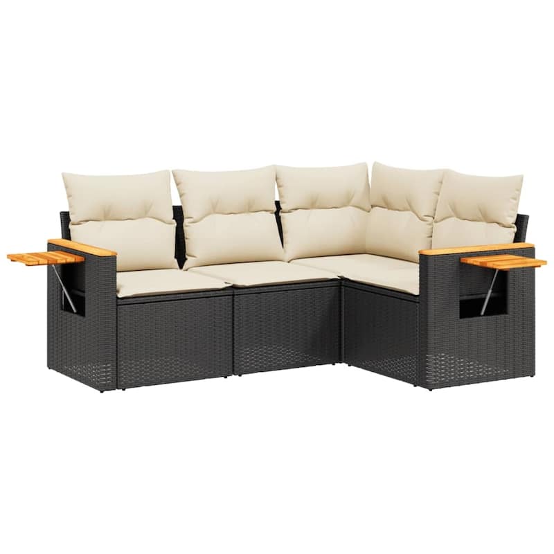 vidaXL Patio Sofa Set with Cushions Outdoor Conversation Furniture Poly Rattan - 24.4 x 33.5 x 27.2 in