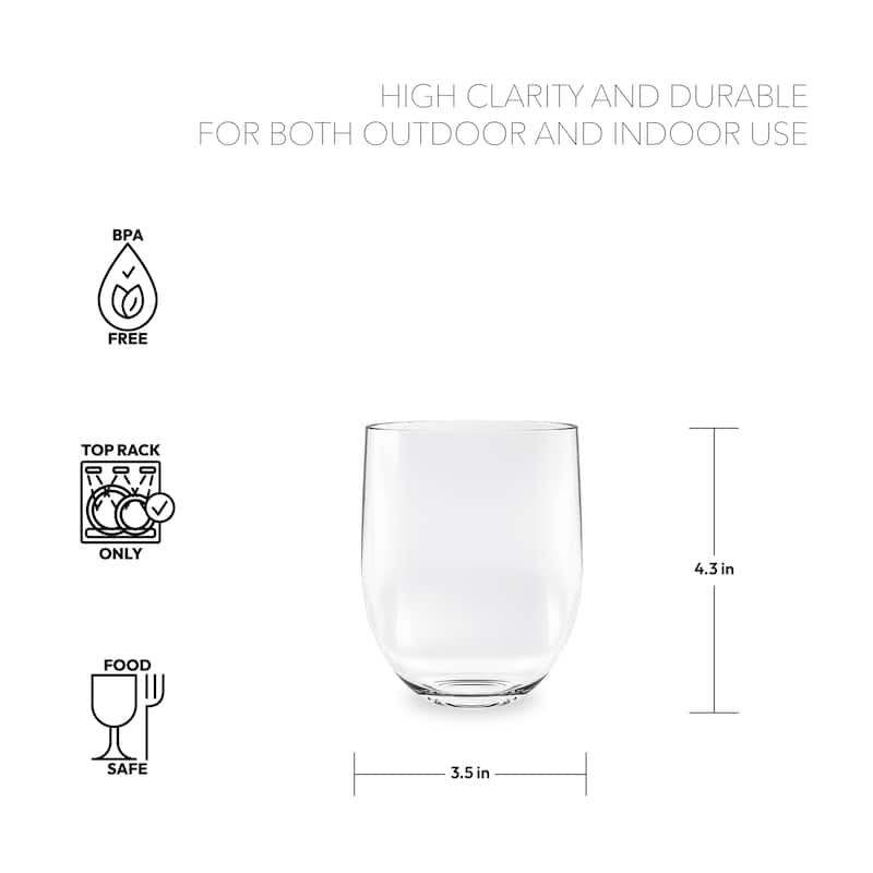 Abode Homewares Acrylic Stemless Wine Glass Set - Clear - 16 Oz - Set of 12