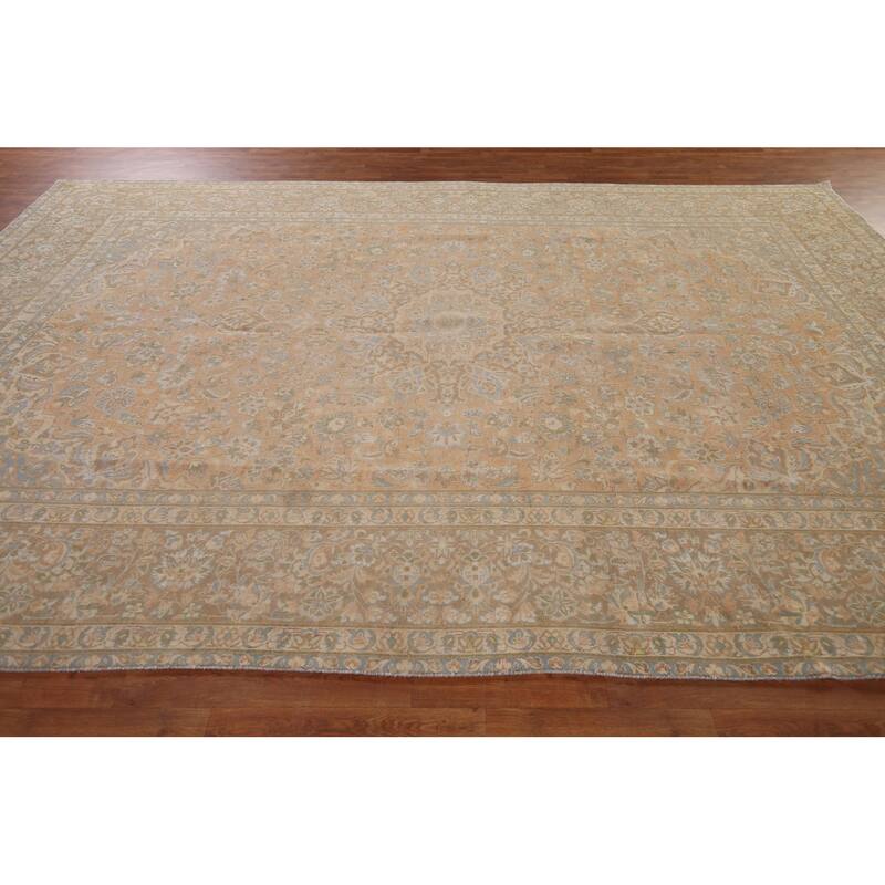 Distressed Muted Najafabad Persian Vintage Hand-Knotted Wool Carpet - 9'3" x 12'11"
