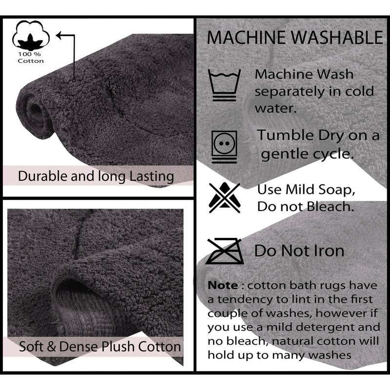 Waterford Collection 100% Cotton Non-Slip Bathroom Rug Set, Machine Washable Bath Rug, 5 Piece Bath Mat Set with Contour