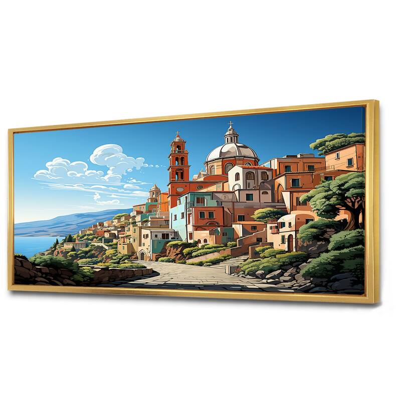 Designart "Italian Village By The Coast II" Landscape Italy Green Wall Decor - Global Entryway Framed Wall Art