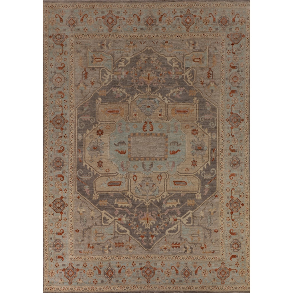 Vegetable Dye Oushak Area Rug Handmade Grey Wool Carpet - 8'4"x 10'10"